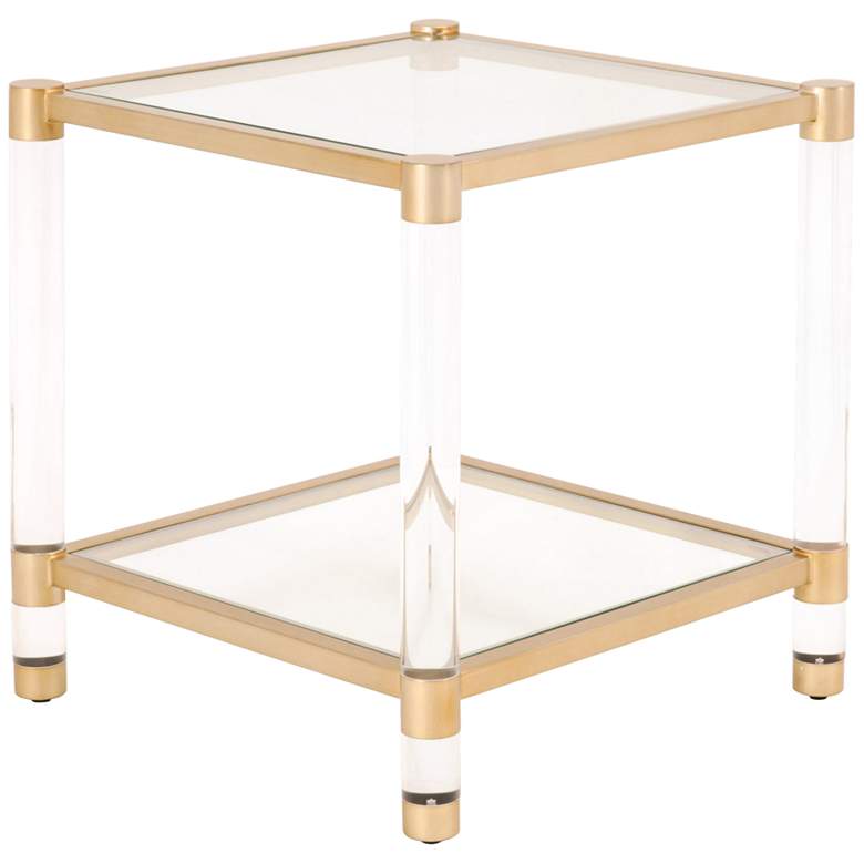 Image 3 Nouveau 22" Wide Tempered Glass and Brass 1-Shelf End Table more views