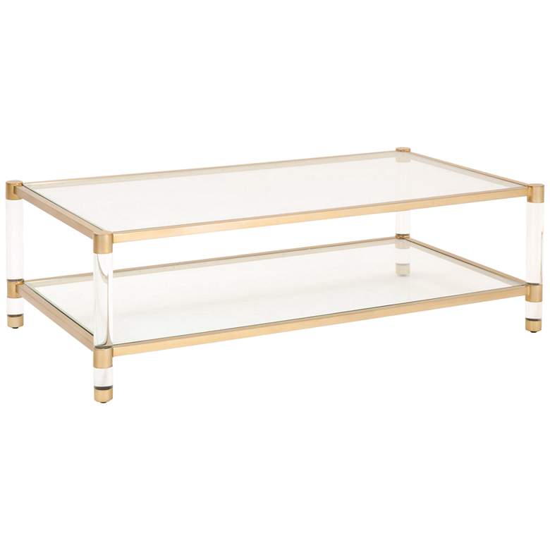 Image 1 Nouveau 55 inchW Tempered Glass and Brass 1-Shelf Coffee Table