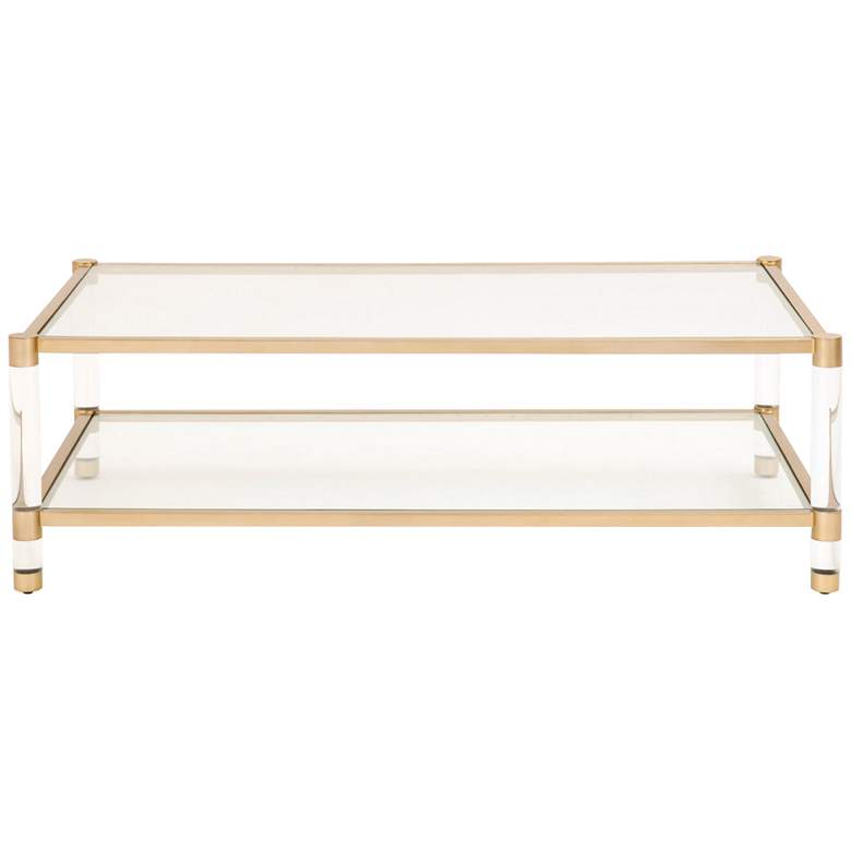 Image 2 Nouveau 55 inchW Tempered Glass and Brass 1-Shelf Coffee Table more views