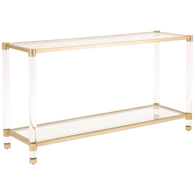 Nouveau 58&quot;W Tempered Glass and Brass 1-Shelf Console Table