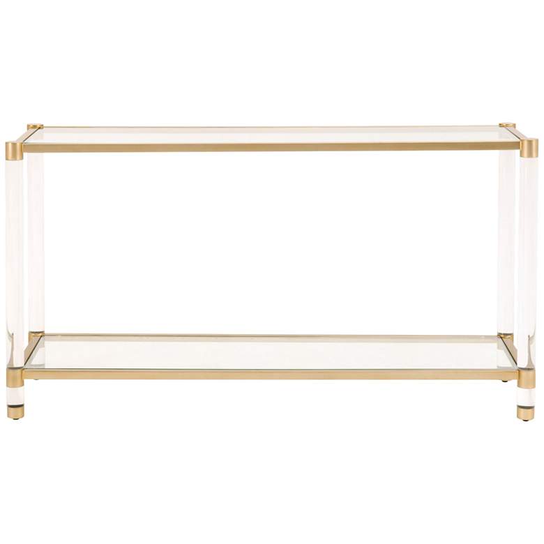Nouveau 58&quot;W Tempered Glass and Brass 1-Shelf Console Table more views