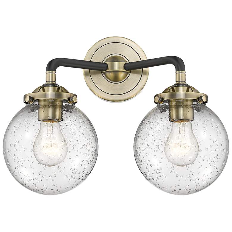 Image 1 Nouveau Baldwin 14" 2-Light Black Antique Brass Sconce w/ Seedy Shade