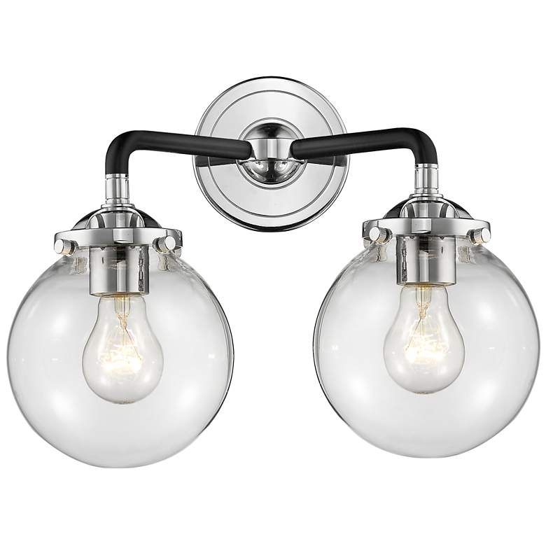 Image 1 Nouveau Baldwin 14" 2 Light Black Nickel LED Bath Light w/ Clear Shade