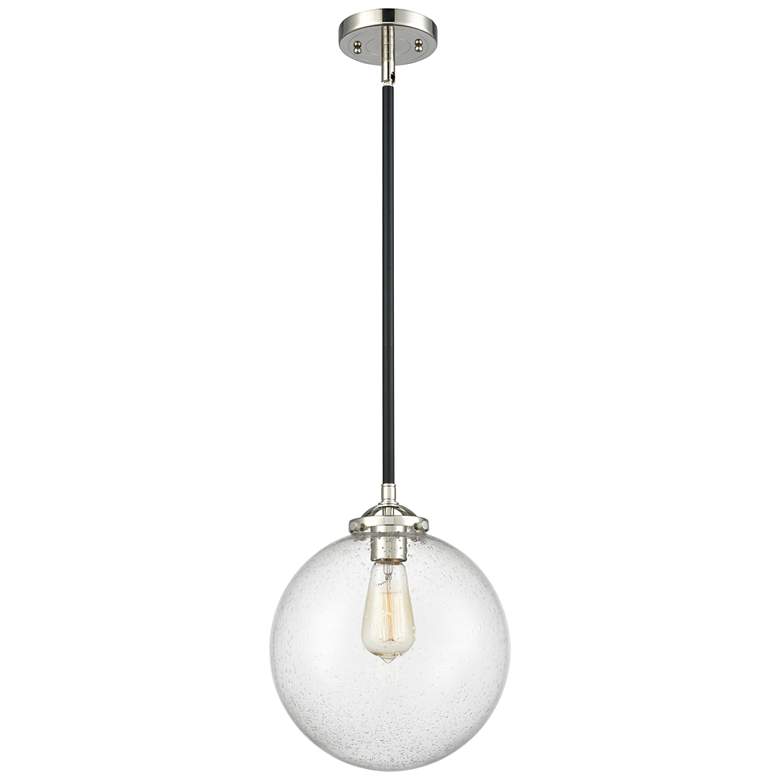 Image 1 Nouveau Beacon 10"W Black Nickel Stem Hung Mini Pendant w/ Seedy Shade