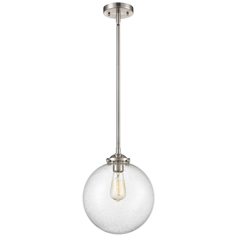 Image 1 Nouveau Beacon 10"W Brushed Nickel Stem Hung Mini Pendant w/ Seedy Sha