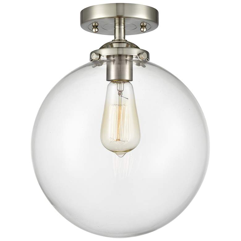Image 1 Nouveau Beacon 10"W Brushed Satin Nickel Semi.Flush Mount w/ Clear Sha