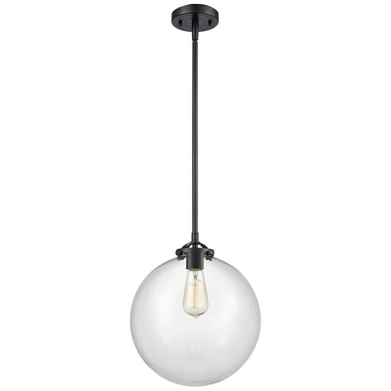 Image 1 Nouveau Beacon 12" Wide Bronze Stem Hung Mini Pendant w/ Clear Shade