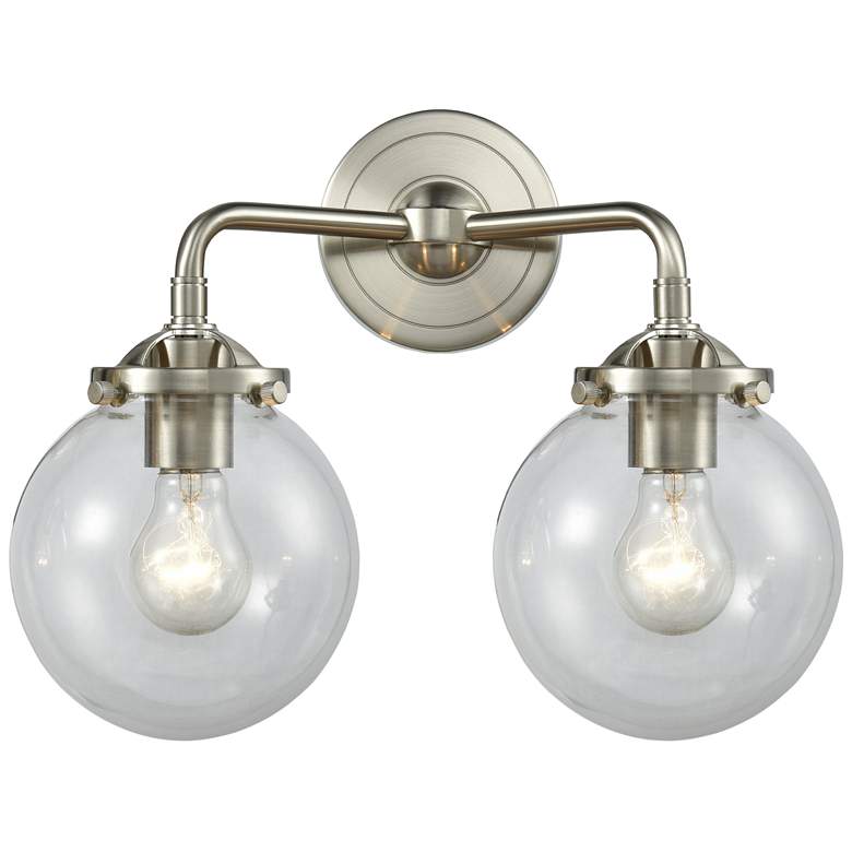 Image 1 Nouveau Beacon 14" 2-Light Brushed Satin Nickel Bath Light w/ Clear Sh
