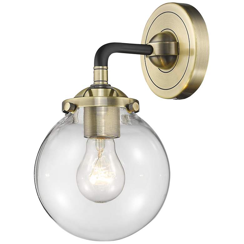 Image 1 Nouveau Beacon 6" Black Antique Brass Sconce w/ Clear Shade