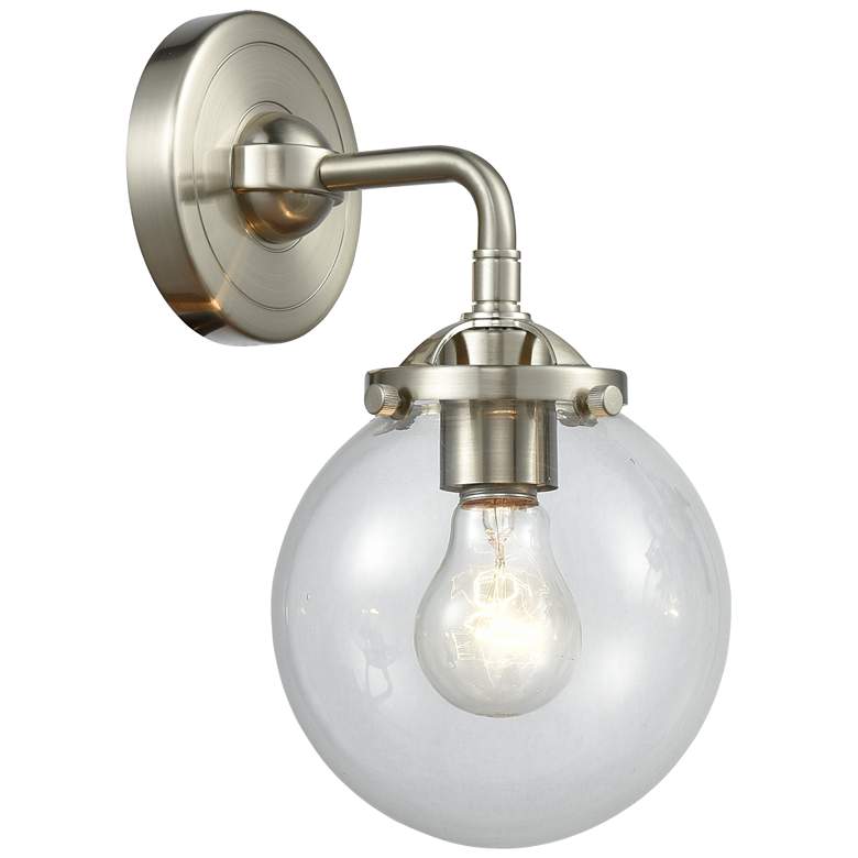 Image 1 Nouveau Beacon 6" Brushed Satin Nickel Sconce w/ Clear Shade