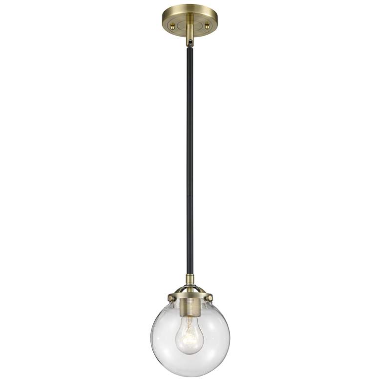 Image 1 Nouveau Beacon 6 inch LED Mini Pendant - Black Antique Brass - Clear Shade