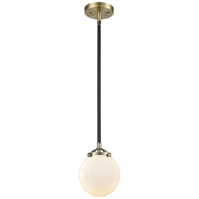 Image 1 Nouveau Beacon 6" LED Mini Pendant - Black Antique Brass - Matte White