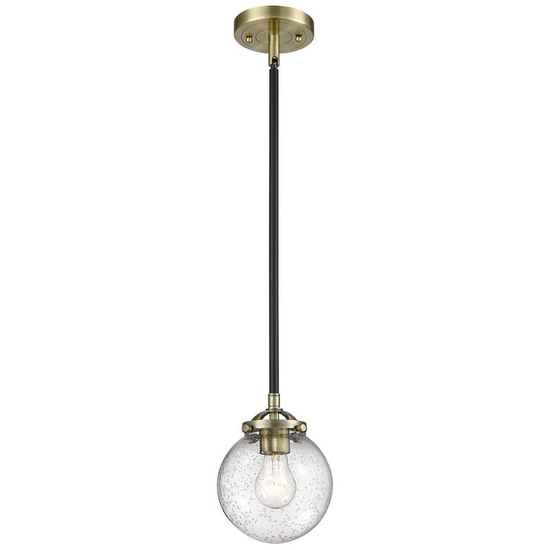 Image 1 Nouveau Beacon 6" LED Mini Pendant - Black Antique Brass - Seedy Shade