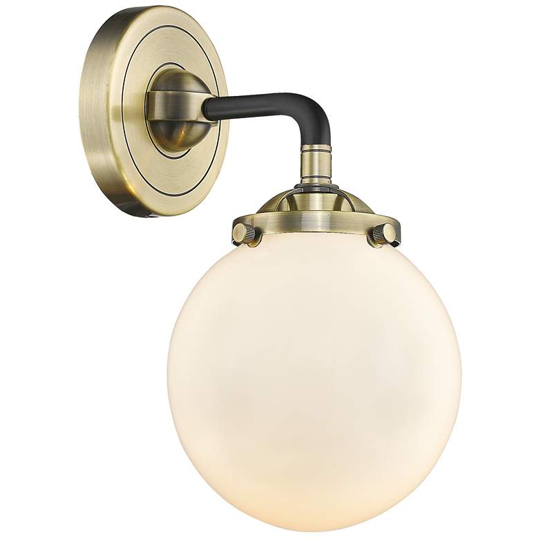 Image 1 Nouveau Beacon 6" LED Sconce - Black Brass Finish - Matte White Shade