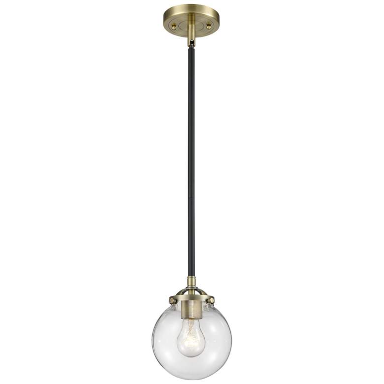 Image 1 Nouveau Beacon 6" Mini Pendant - Black Antique Brass - Clear Shade