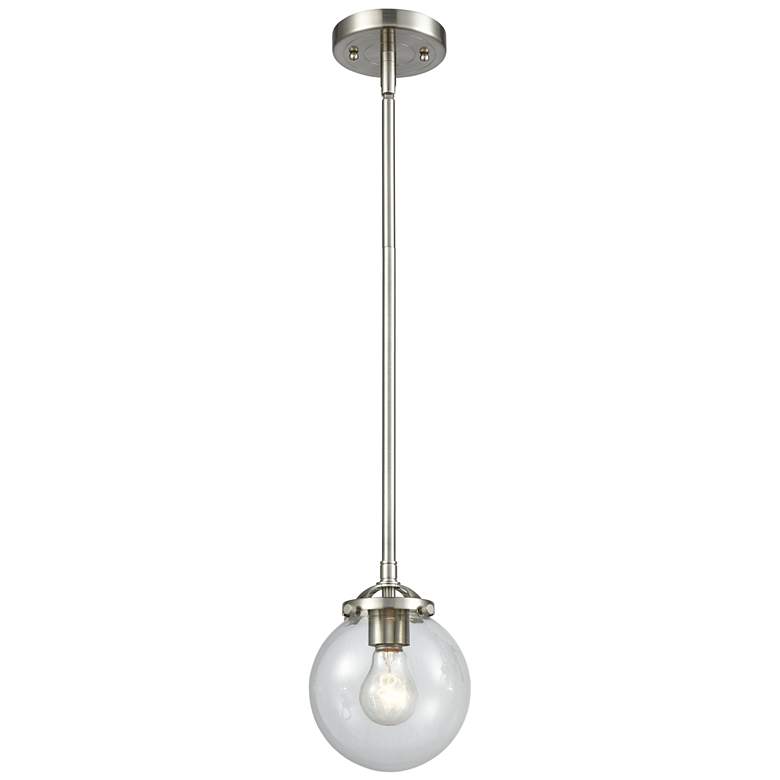 Image 1 Nouveau Beacon 6" Mini Pendant - Brushed Satin Nickel - Clear Shade