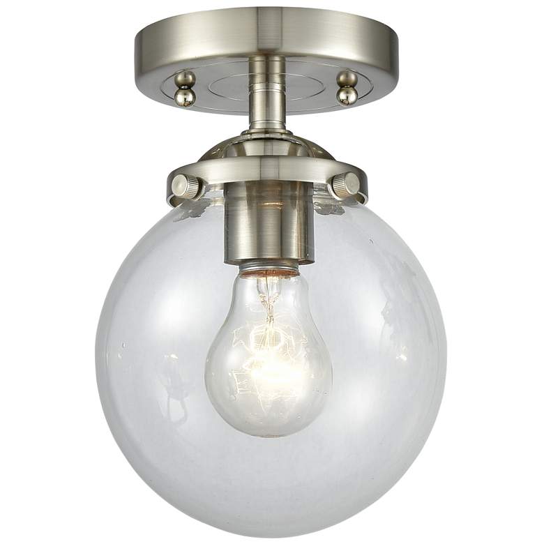 Image 1 Nouveau Beacon 6" Wide Brushed Satin Nickel Semi Flush Mount w/ Clear