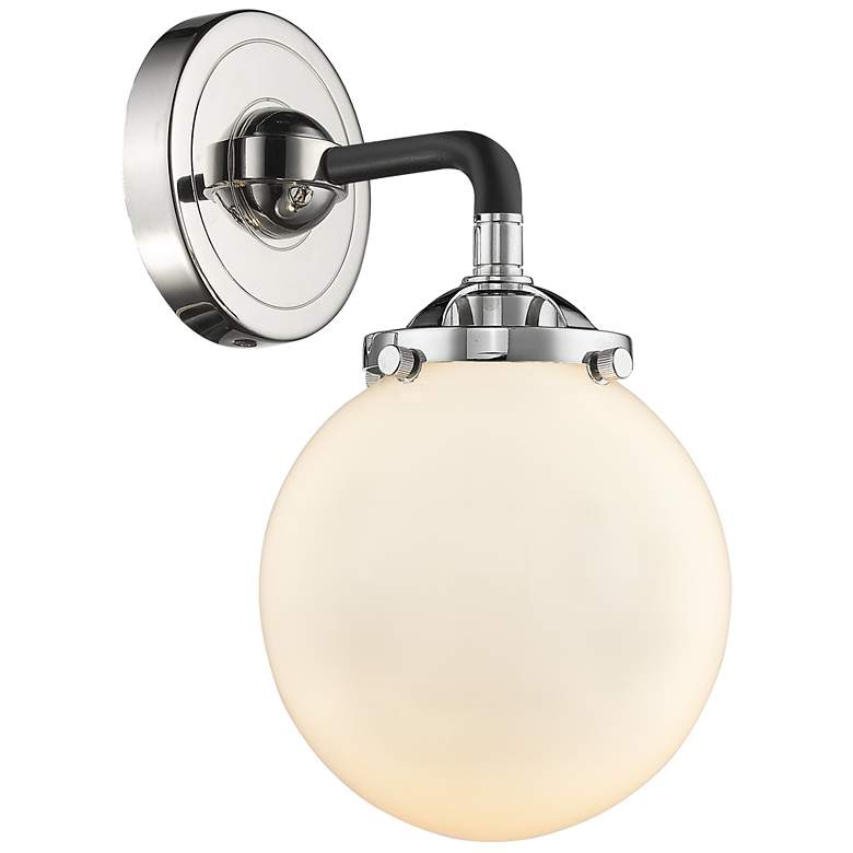 Image 1 Nouveau Beacon 9" High Black Polished Nickel Sconce With White Shade
