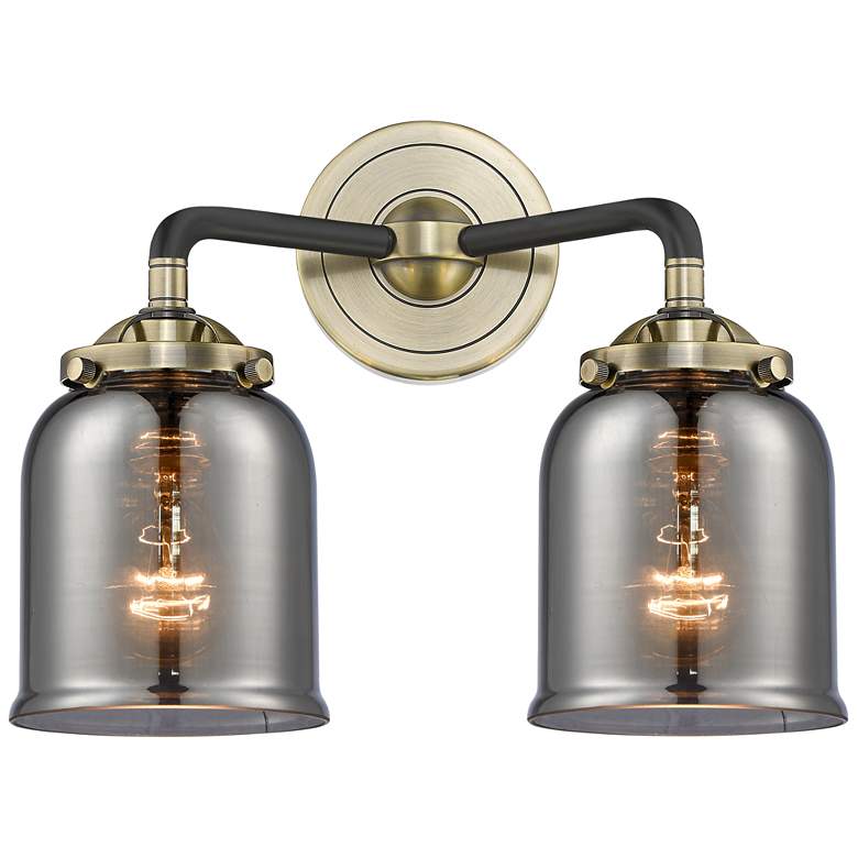 Image 1 Nouveau Bell 13"W 2 Light Black Brass Bath Light w/ Smoke Shade