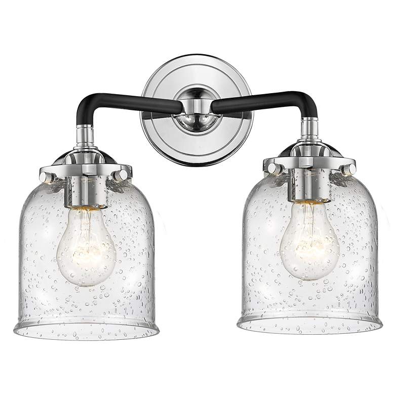 Image 1 Nouveau Bell 13"W 2 Light Black Polished Nickel Bath Light w/ Seedy Sh