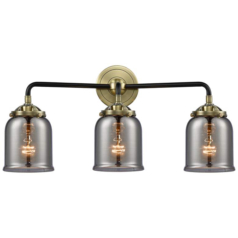 Image 1 Nouveau Bell 23"W 3 Light Black Brass Bath Light w/ Smoke Shade
