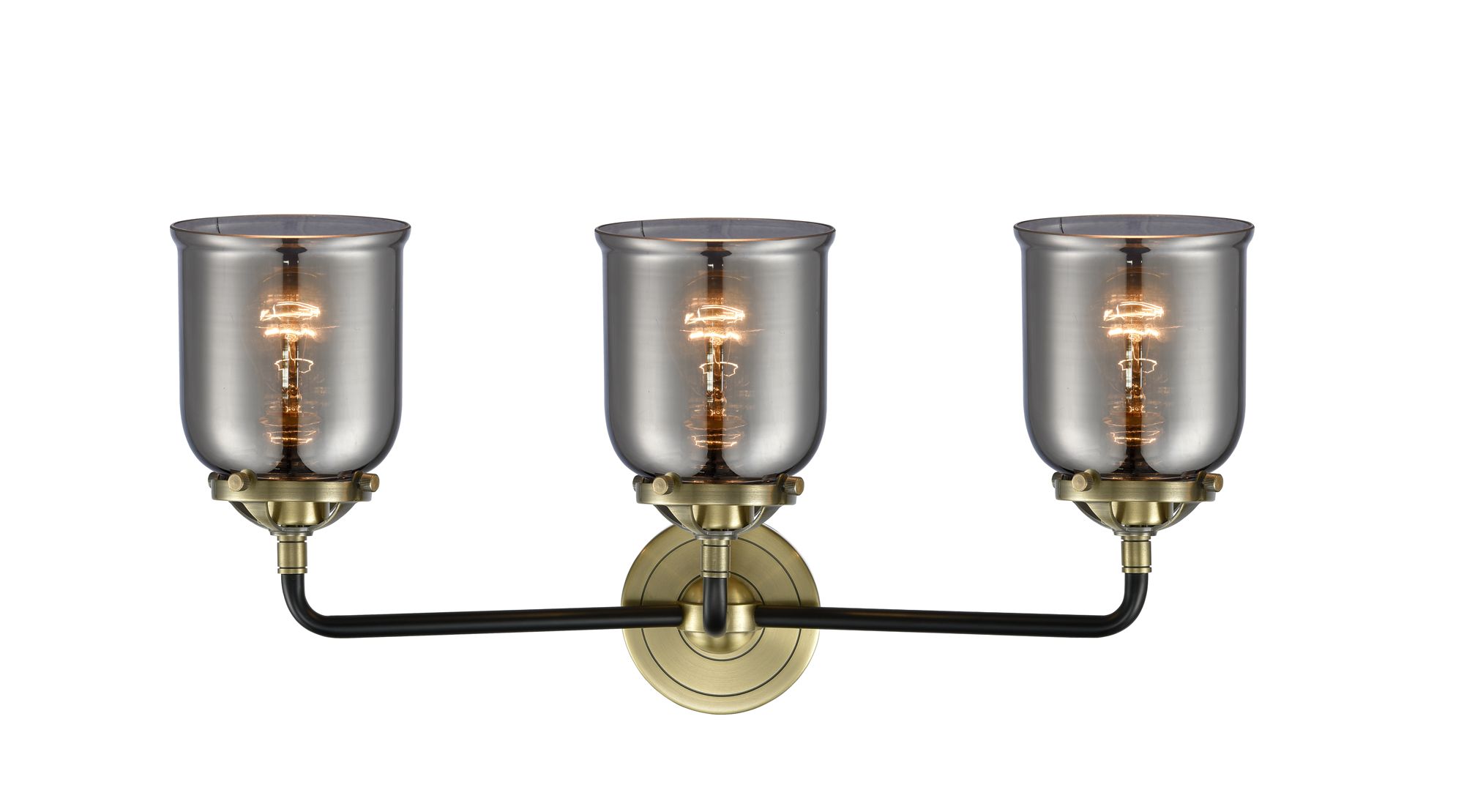 Thumbnail2 of Nouveau Bell 23"W 3 Light Black Brass Bath Light w/ Smoke Shade more views