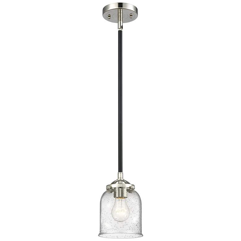 Image 1 Nouveau Bell 5"W Black Nickel Stem Hung Mini Pendant w/ Seedy Shade
