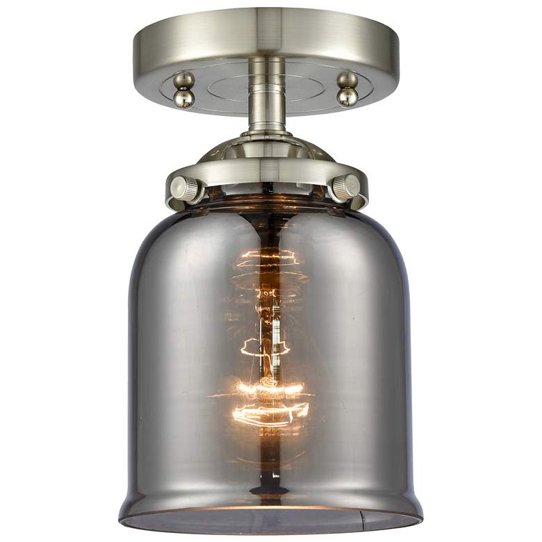Image 1 Nouveau Bell 5"W Satin Nickel Semi.Flush Mount w/ Smoke Shade