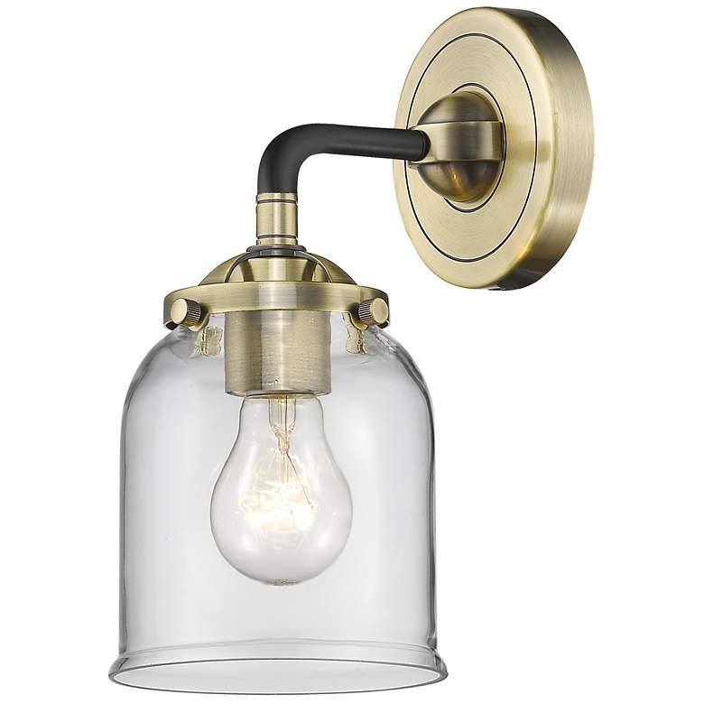 Image 1 Nouveau Bell 9" High Black Brass Sconce w/ Clear Shade