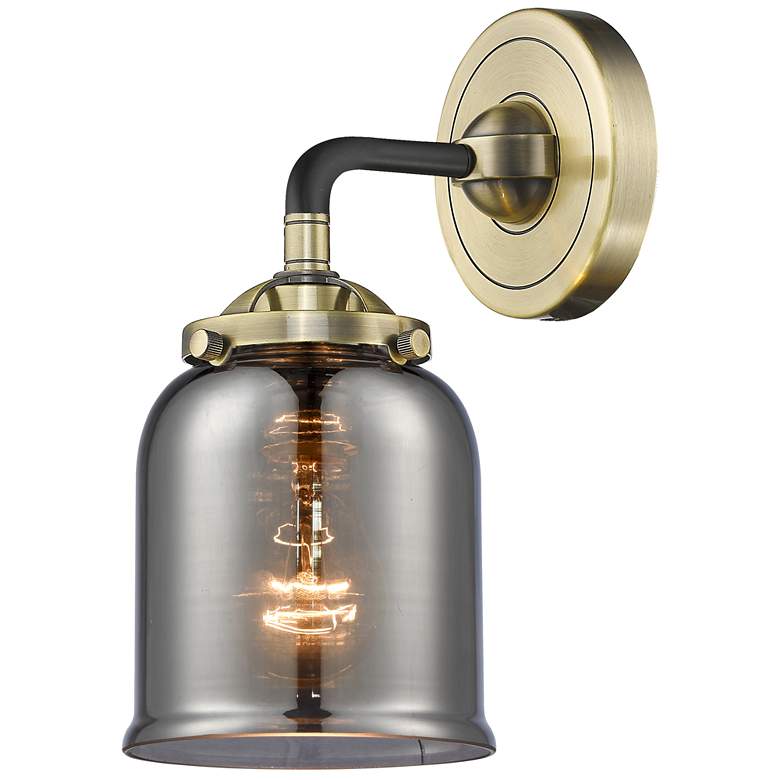 Image 1 Nouveau Bell 9" High Black Brass Sconce w/ Plated Smoke Shade