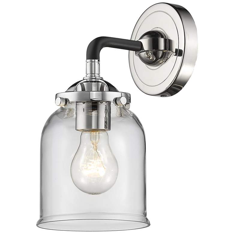 Image 1 Nouveau Bell 9" High Black Polished Nickel Sconce w/ Clear Shade