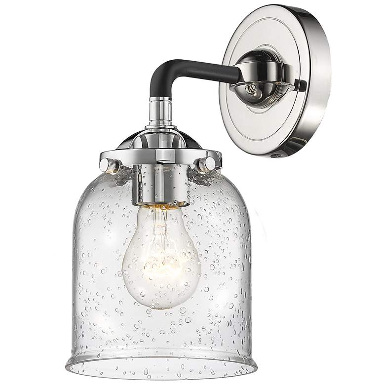 Image 1 Nouveau Bell 9" High Black Polished Nickel Sconce w/ Seedy Shade
