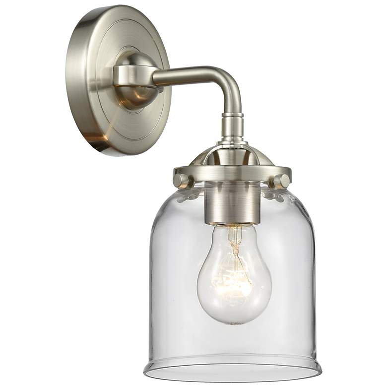 Image 1 Nouveau Bell 9" High Brushed Satin Nickel Sconce w/ Clear Shade