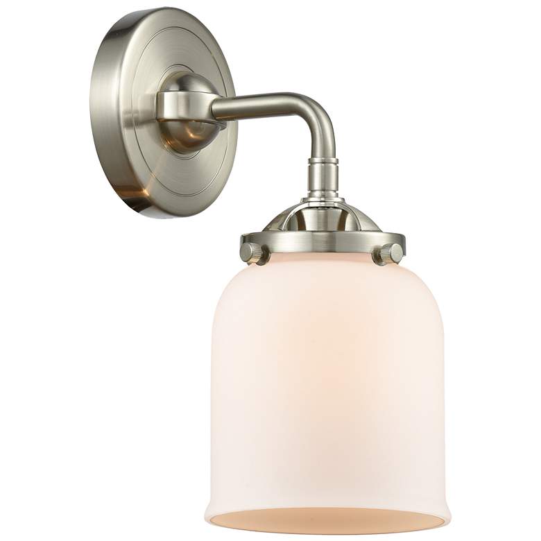 Image 1 Nouveau Bell 9" High Brushed Satin Nickel Sconce w/ Matte White Shade
