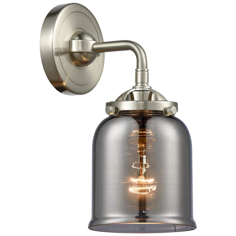 Image 1 Nouveau Bell 9" High Brushed Satin Nickel Sconce w/ Plated Smoke Shade