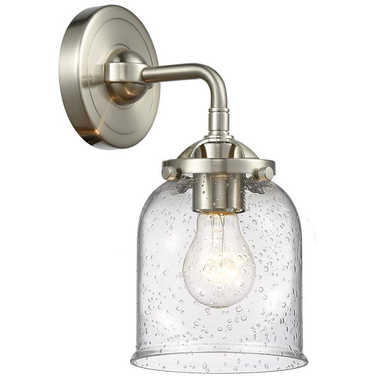 Image 1 Nouveau Bell 9" High Brushed Satin Nickel Sconce w/ Seedy Shade