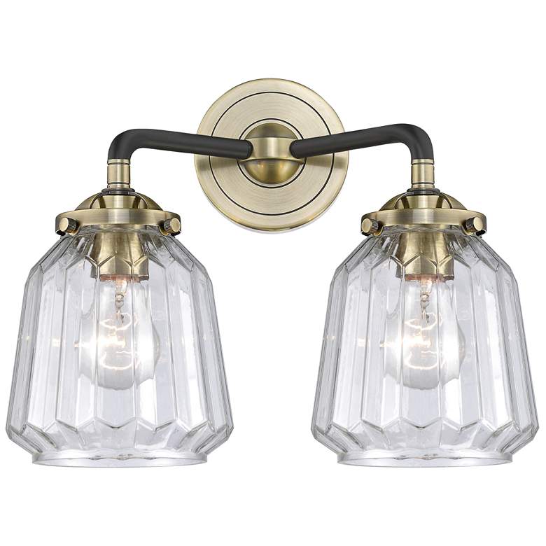 Image 1 Nouveau Chatham 14"W 2 Light Black Brass Bath Vanity Light w/ Clear Sh