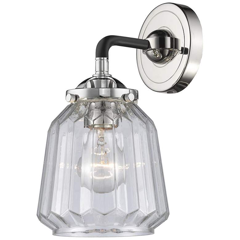 Image 1 Nouveau Chatham 9" High Black Polished Nickel Sconce w/ Clear Shade