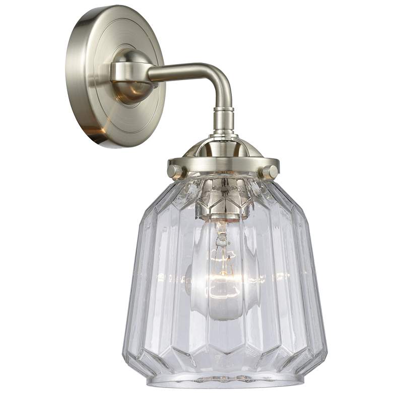 Image 1 Nouveau Chatham 9 inch High Brushed Satin Nickel Sconce w/ Clear Shade
