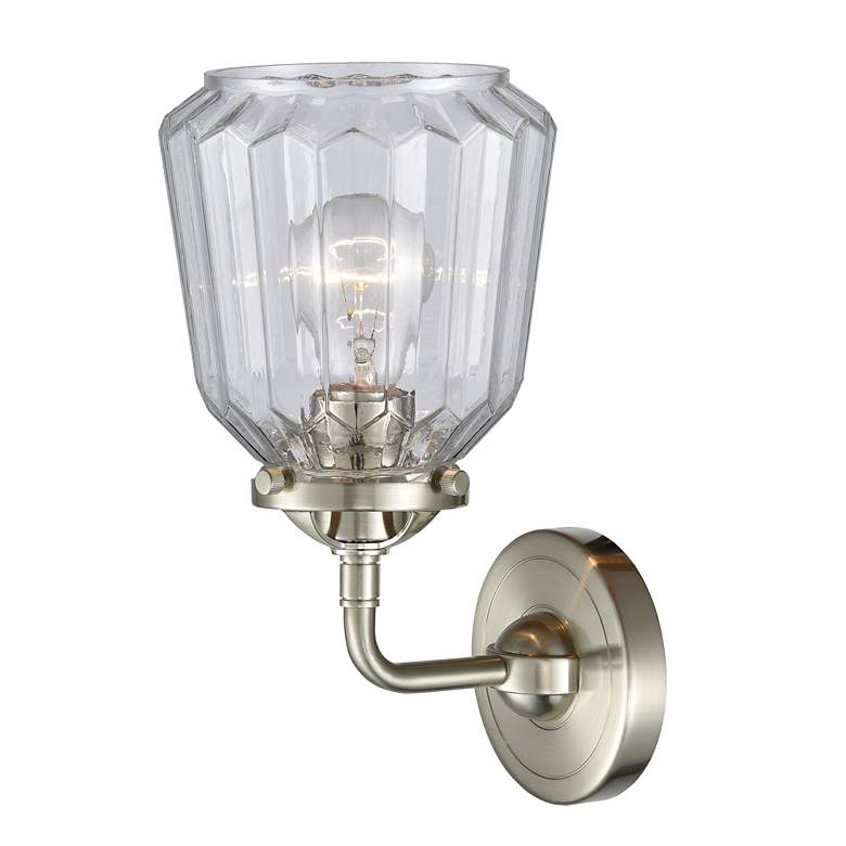Image 2 Nouveau Chatham 9" High Brushed Satin Nickel Sconce w/ Clear Shade more views