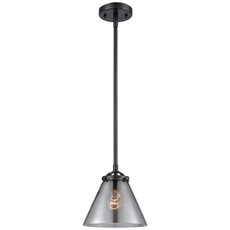 Image 1 Nouveau Cone 7.75" Wide Bronze Stem Hung Mini Pendant w/ Plated Smoke