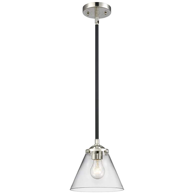Image 1 Nouveau Cone 7.75"W Black Nickel Stem Hung Mini Pendant w/ Clear Shade