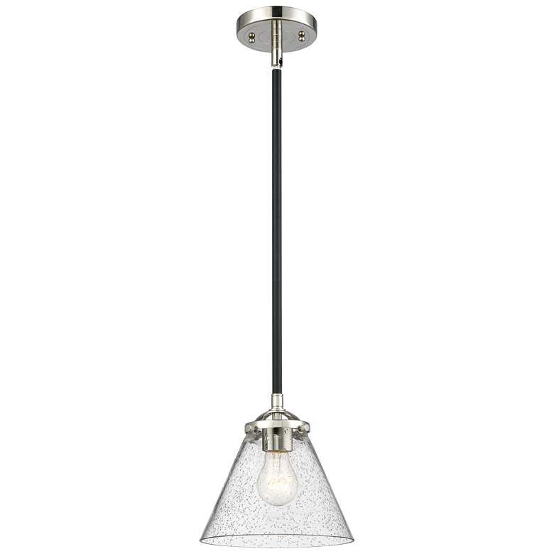 Image 1 Nouveau Cone 7.75"W Black Nickel Stem Hung Mini Pendant w/ Seedy Shade