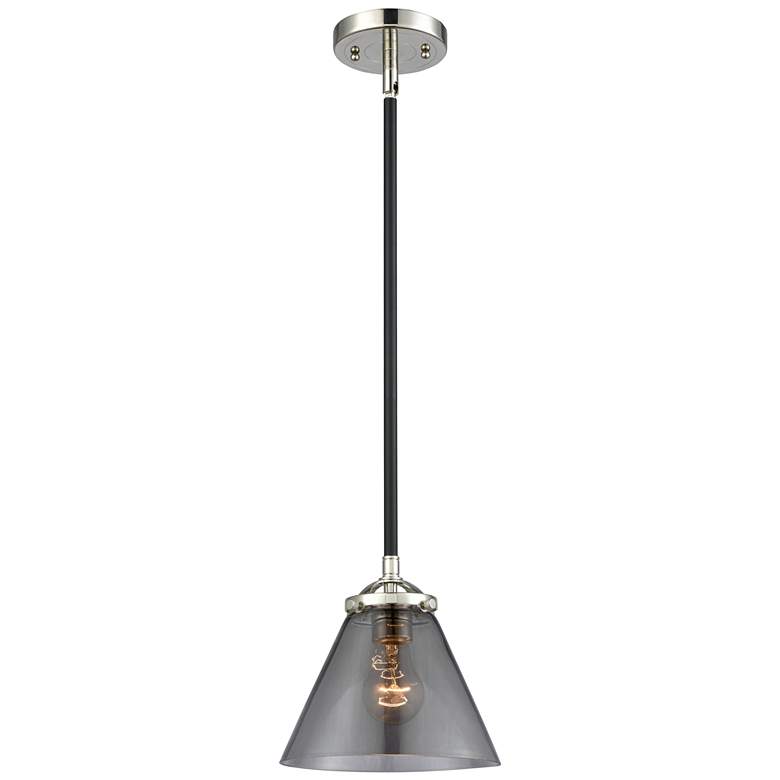 Image 1 Nouveau Cone 7.75"W Black Nickel Stem Hung Mini Pendant w/ Smoke Shade