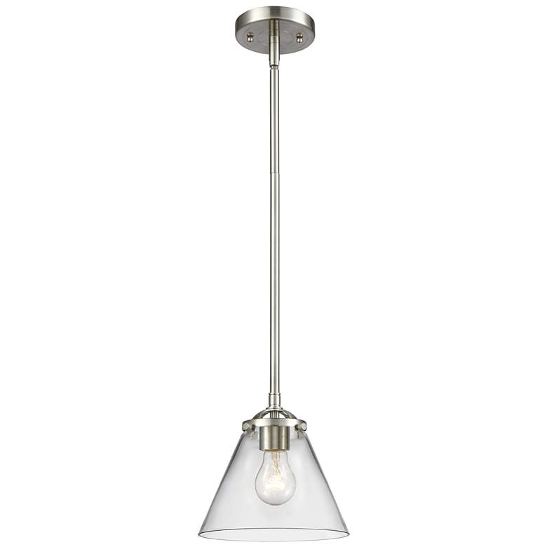 Image 1 Nouveau Cone 7.75"W Brushed Nickel Stem Hung Mini Pendant w/ Clear Sha