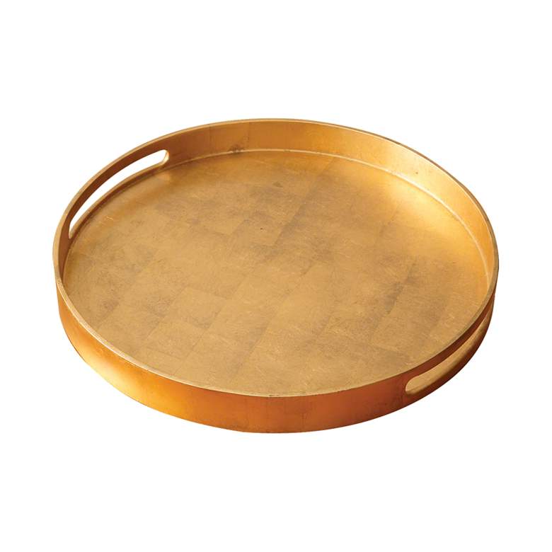 Image 1 Nouveau Luxe 15 3/4"W Small Gold Leaf Round Serving Tray