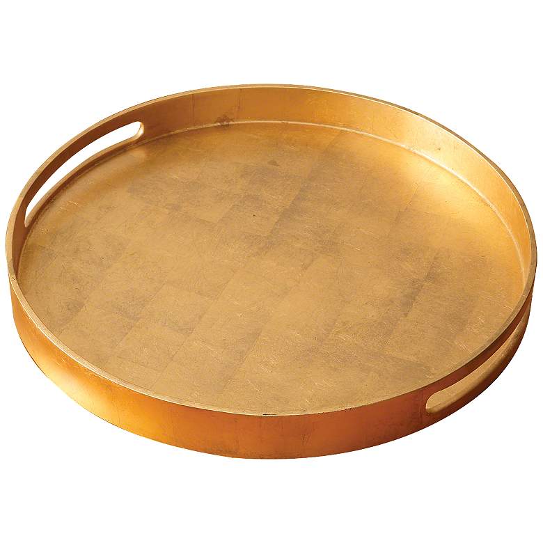 Image 1 Nouveau Luxe 20 3/4 inch Wide Large Gold Leaf Round Serving Tray