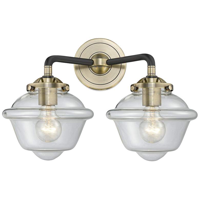 Image 1 Nouveau Oxford 15.5"W 2 Light Black Brass Bath Vanity Light w/ Clear S