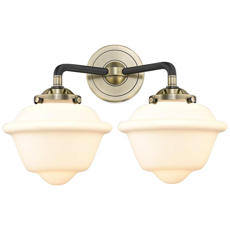 Image 1 Nouveau Oxford 15.5"W 2 Light Black Brass Bath Vanity Light w/ White S
