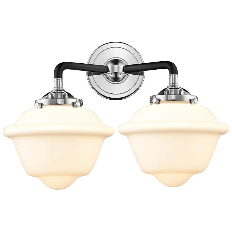 Image 1 Nouveau Oxford 15.5"W 2 Light Black Nickel Bath Light w/ White Shade